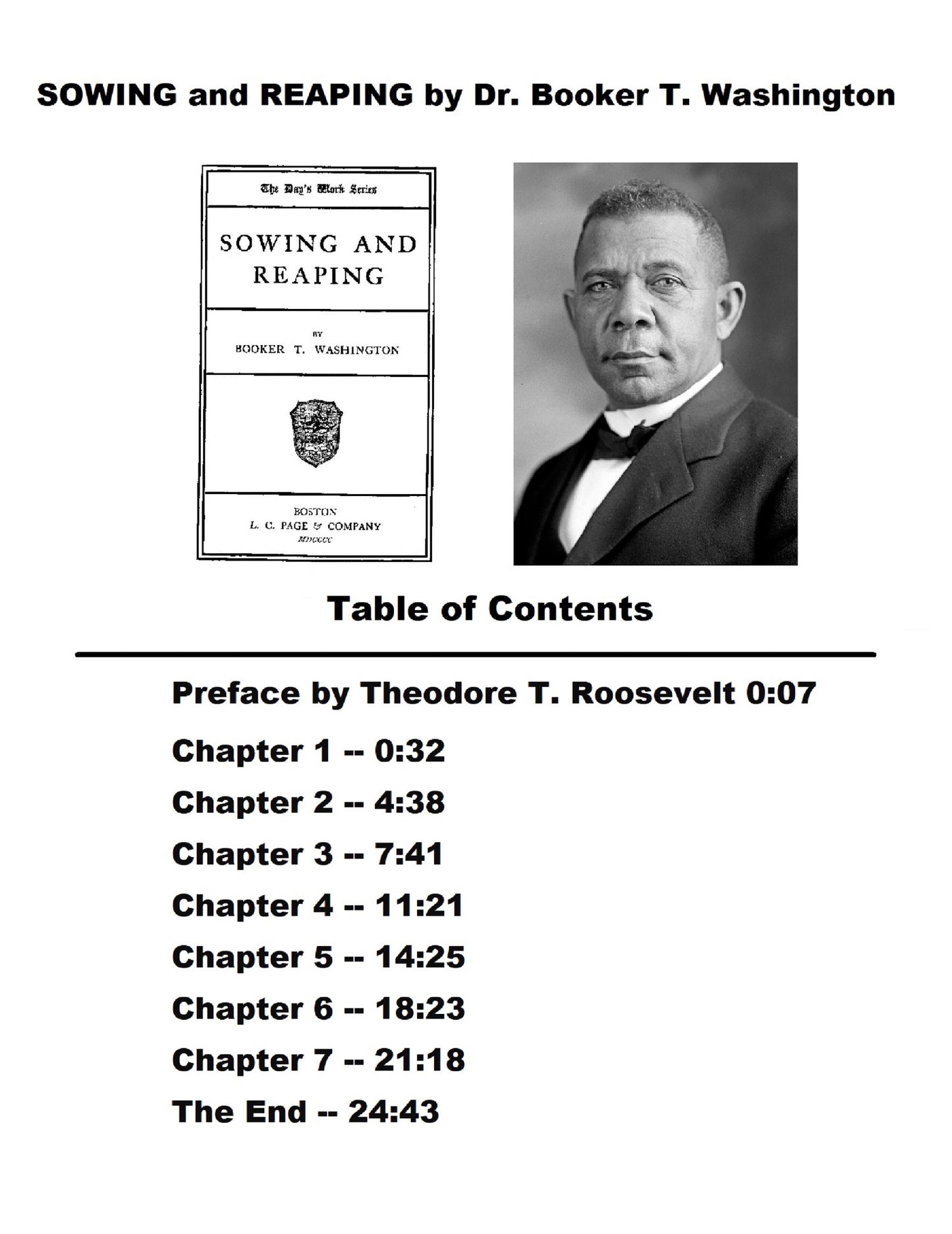 Dr. Booker T. Washington Audiobook for SOWING AND REAPING